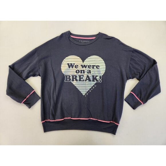 Friends We Were On A Break Pajama Lounge Top Size Small Holographic Heart Blue - Picture 1 of 9